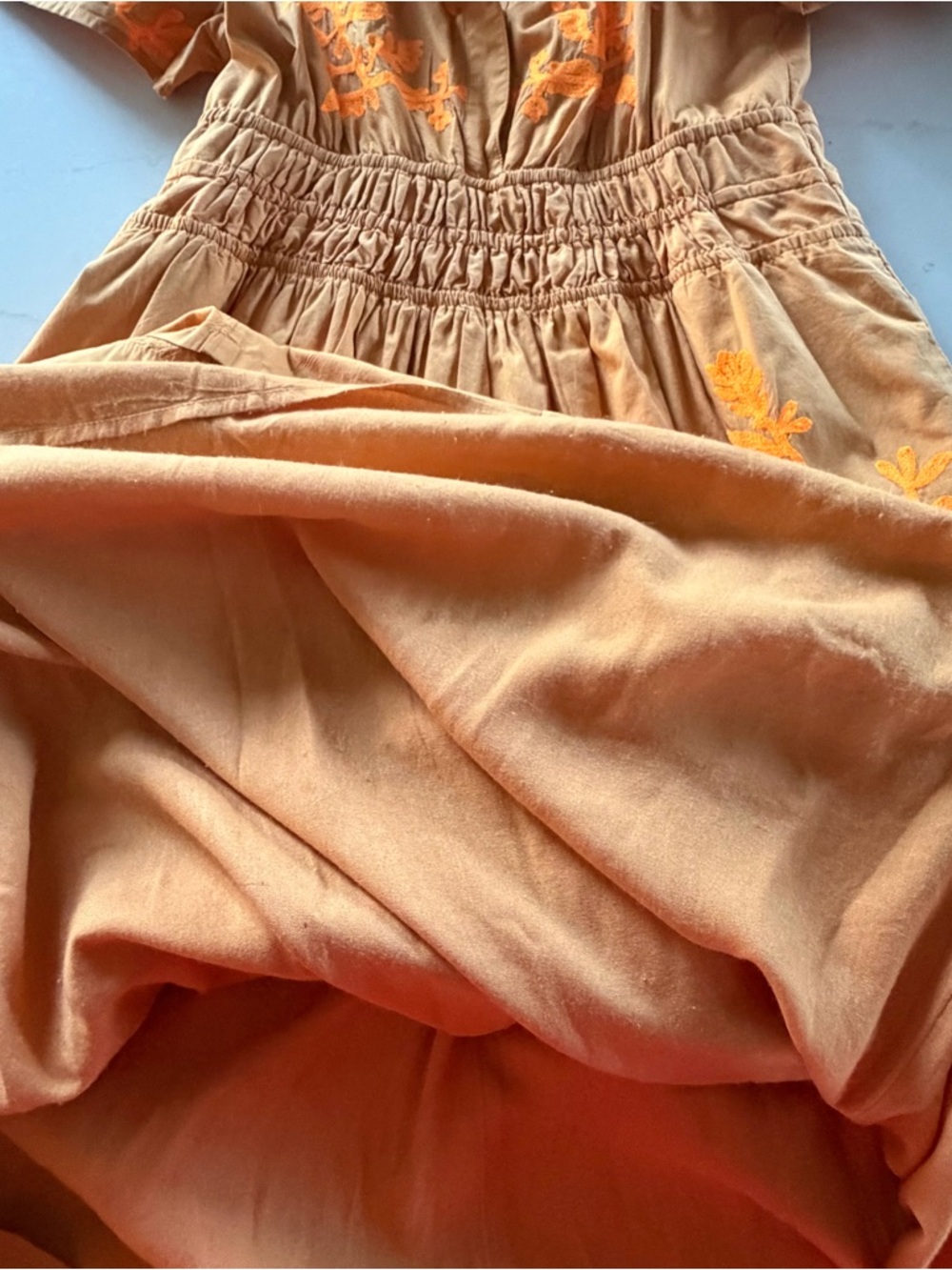 Anthropologie Women's Somerset Pleated Orange Embroidered Floral Maxi Dress XSP - Picture 11 of 16